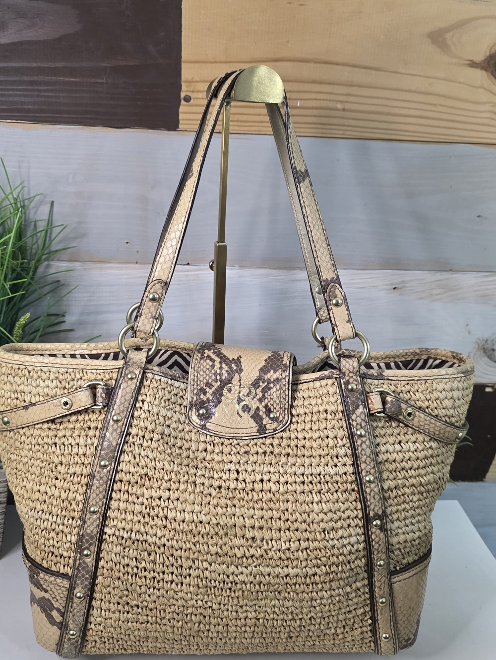 Coach Python Natalie Raffia Shoulder Bag - Picture 8 of 12